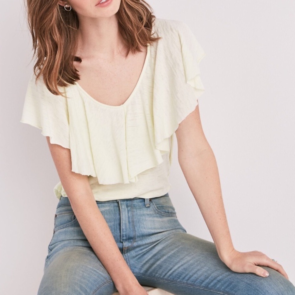 • SOLD // lucky brand pastel burnout ruffle draped tee • - Picture 1 of 8